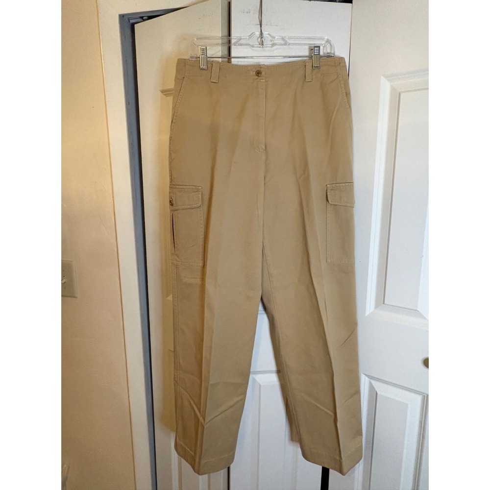 Lauren‎ Ralph Lauren Khaki Cotton Wide-Leg Cargo Pants Size 14 Made in Hong Kong